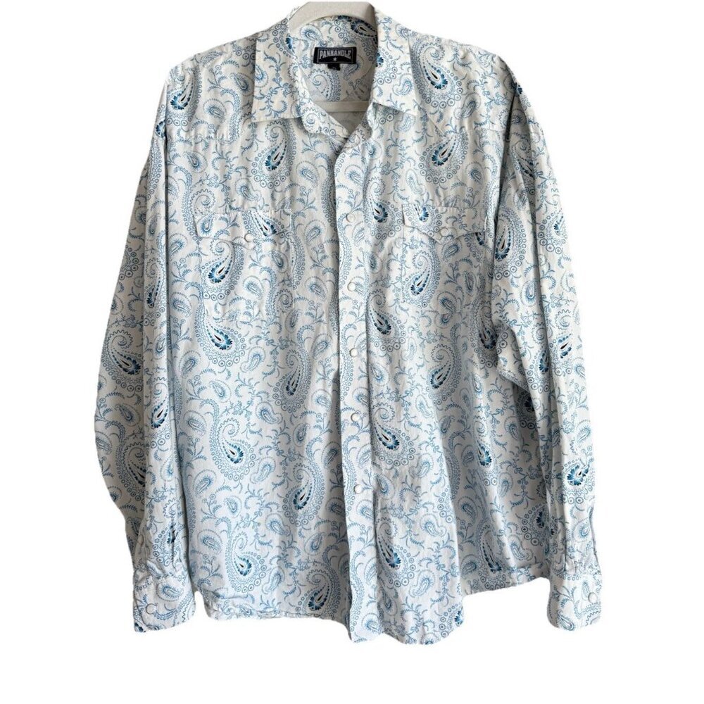 Panhandle Shirt Men's XL Button Up Long Sleeve Paisley Print Pearl Snap Western